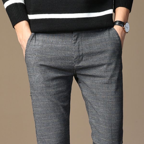 

2020 men pants casual mens business male trousers men striped micro elastic straight sweatpants, Black;blue