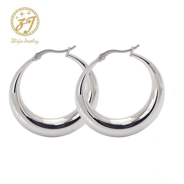 

zhijia stainless steel jewelry earring thick casual simple round small silver hoop earrings for women ing, Golden;silver