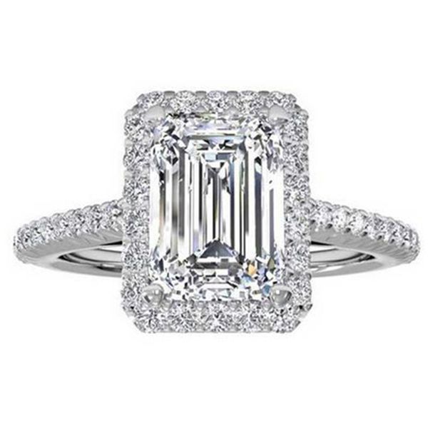 Anelli di fidanzamento in argento sterling 925 per le donne Taglio smeraldo 4CT Diamante simulato Gioielli in platino misura 5,6,7,8,9,10