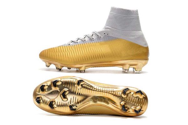 

boutique mens/woman/kids football boots superfly v tf/ic/fg soccer shoes ronaldo cr7 fg white gold soccer cleat