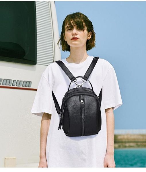 

multifunctional backpack women backpack european and american trend simple washed pu leather youth travel