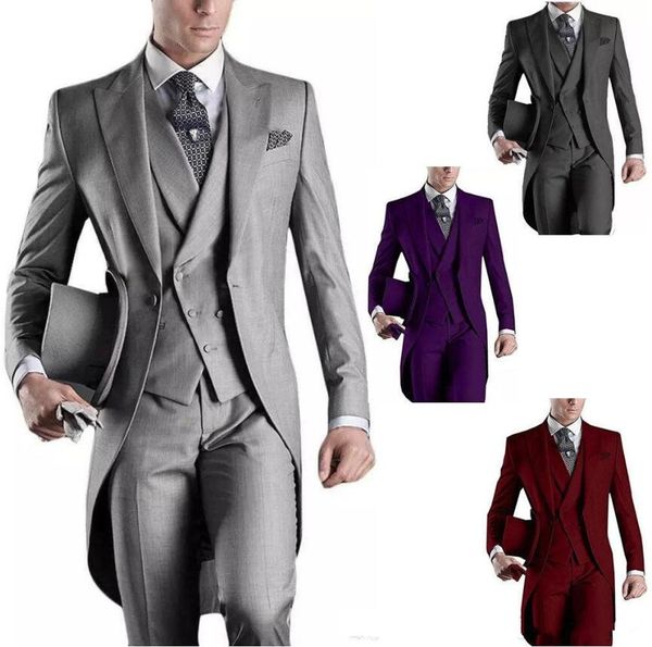 2019 Moda Düğün Smokin Damat Sağdıç Giyim Düğün Örgün Swallowtail Tailcoat Pantolon Balo Resmi Business Suit Ceket + Pantolon + yelek