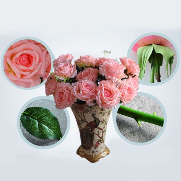 

wedding 9 rose heads bouquet fake artificial flower cream rose arrangment