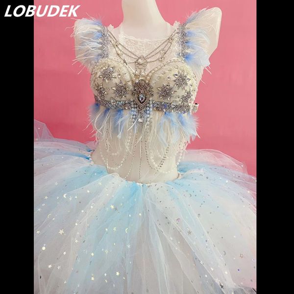 

bar nightclub led luminous dance costume festival rave party bar club ds costume dj women singer feather skirt outfit, Black;red