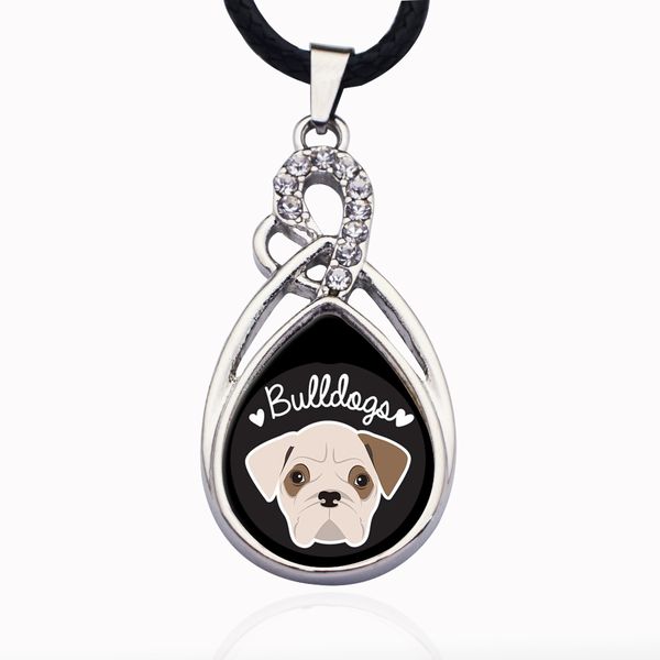 

bulldog lover circle charm crystal round small pendant necklace elegant women jewelry gifts, Bronze;silver