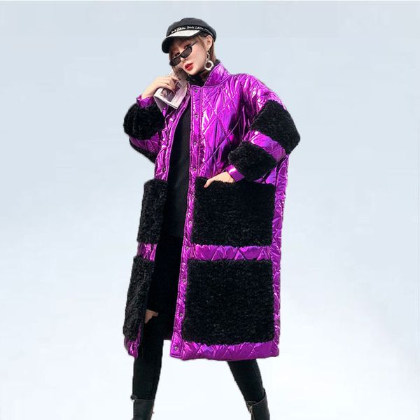 

autumn winter coat women oversized parka stand collar stitching down cotton jacket female new loose long thick cotton coat tide, Black