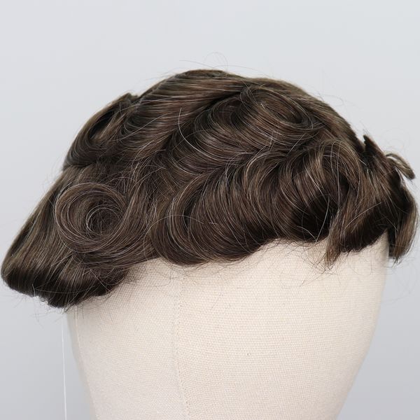 

thin skin 0.08-0.1mm mens toupee 8x10inch hair replacement systems pure handmade wig 100% human natural remy hair for men, Black