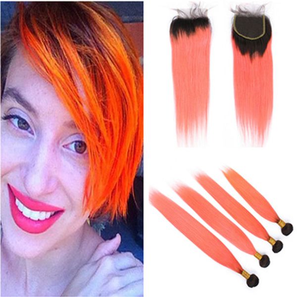 2019 Peruvian Straight Orange Ombre Weaves Human Hair 4bundles