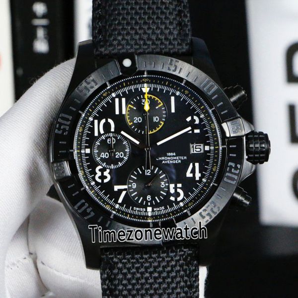 

new super avenger a1337111 miyota quartz chronograph mens watch pvd steel all black dial white number marker black nylon timezonewatch c78b2, Slivery;brown