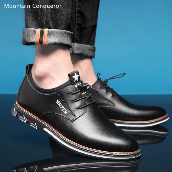 

mountain conqueror split leather men casual shoes 2019 brand mens loafers moccasins breathable slip on flats driver shoes, Black