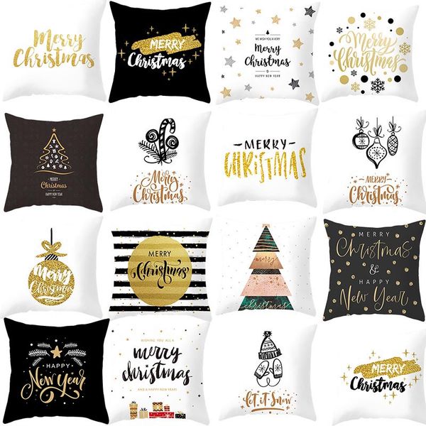 

45x45cm christmas pillow covers white black gold letter merry christmas throw pillow case home decoration decorative pillowcase