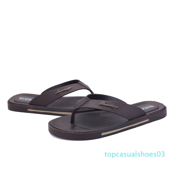 

wholesale-men sandals fashion causal breathable new summer street fashion leather flat sandals mens flip flops beach slippers brown t33, Black