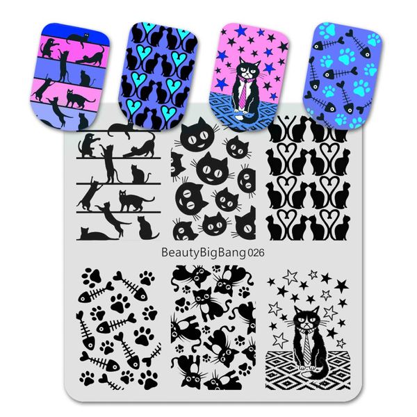 

beautybigbang vintage nail stamping plates kit cute star cat fish image nail art stamp template mold stainless steel stencil 026, White