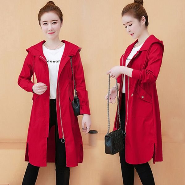

casual trench coat for women hooded women windbreaker streetwear long overcoat woman clothes korean casacos femininos, Tan;black