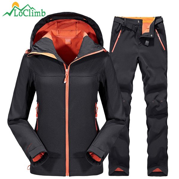 

loclimb waterproof softshell ski jacket men women winter fleece outdoor sports pants trekking fishing hiking jackets suit am092, Blue;black
