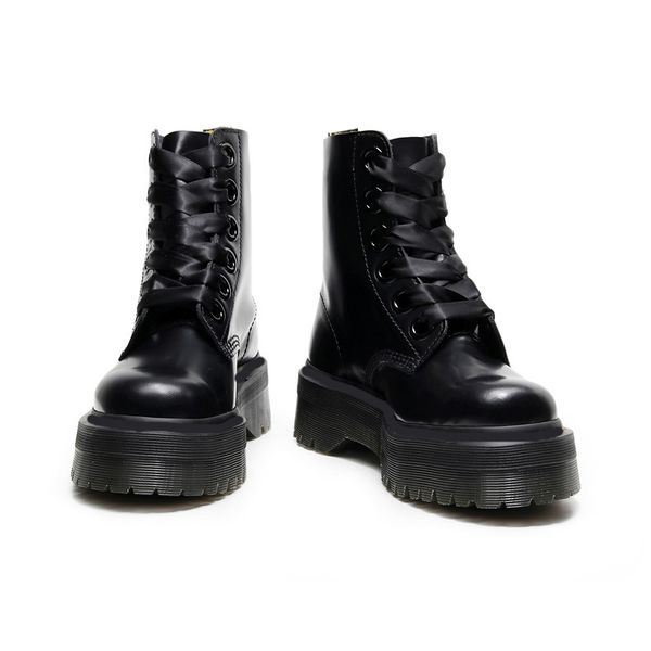 

new platform women martin black boots 6 holes genuine leather lace-up round toe designer martin shoes size 35-41