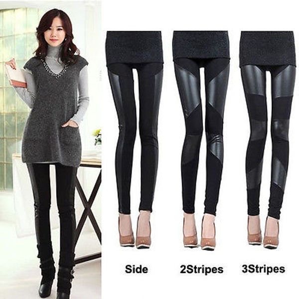 

women's pants ladies skinny faux leather stretch jeggings trousers female charm jeans pants leggings black bottom pants, Black;white