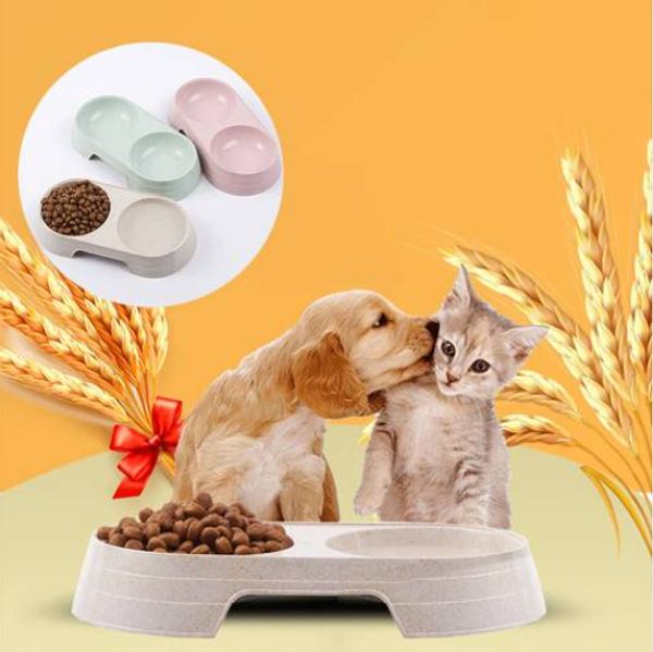 

wholesales wheat straw double bowl feeder bowl dog pet feed bowl healthy food feeder dish