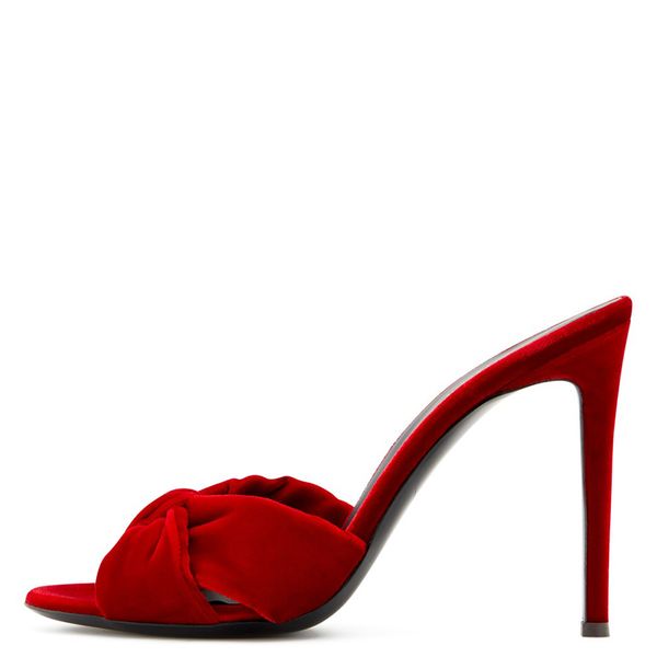 

black velvet knotted high heels for women heeled sandals red open toe high heel slide mules ladies summer stiletto heel shoes