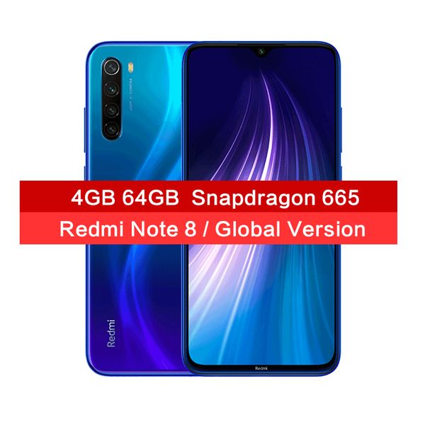 

global version xiaomi redmi note 8 48mp quad cameras smartphone 4gb 64gb snapdragon 665 octa core 6.3" fhd screen mobile phone