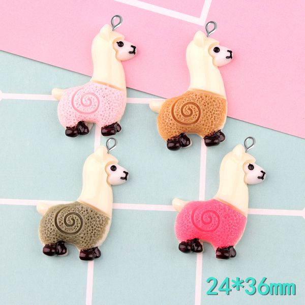 

10pcs 24*36mm mix cute little sheep resin lama alpaca charms micro landscape creative accessories keychain pendant diy material, Bronze;silver
