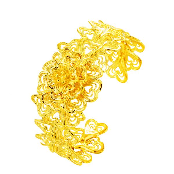 

24k gold dust hollow out big bracelet bride wedding jewelry 24k gold bracelet. lady & don't rub off, Black