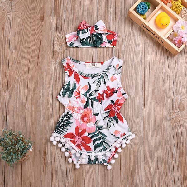 

newborn kids baby girl sleeveless floral bodysuit romper jumpsuit headband clothes set, Blue