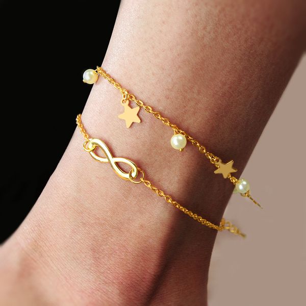 

поп мода многослойные сплава браслет обувь женская бесконечное пентаграмма перл кисточкой многослойных браслет женщин, Red;blue