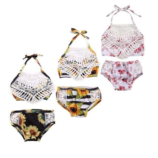 

2020 summer new toddler girls bikini set swimwear swimsuit fashion tassle floral kids swimming bathing suit beachwear, Black