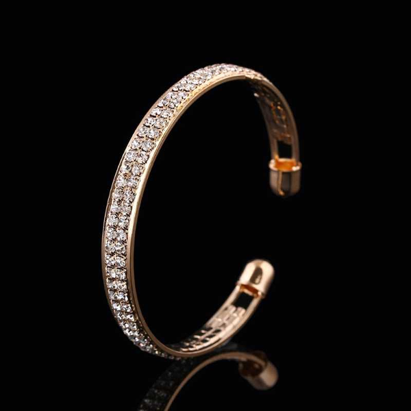 

new fashion and simplicity inlaid with 2 rows zircon open Â bracelet hand catenary female accessories gifts wholesale, Black