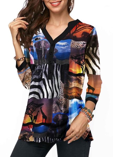 

female fashion clothing new arrival spring womens v-neck blouses loose animal printed women shirts, White