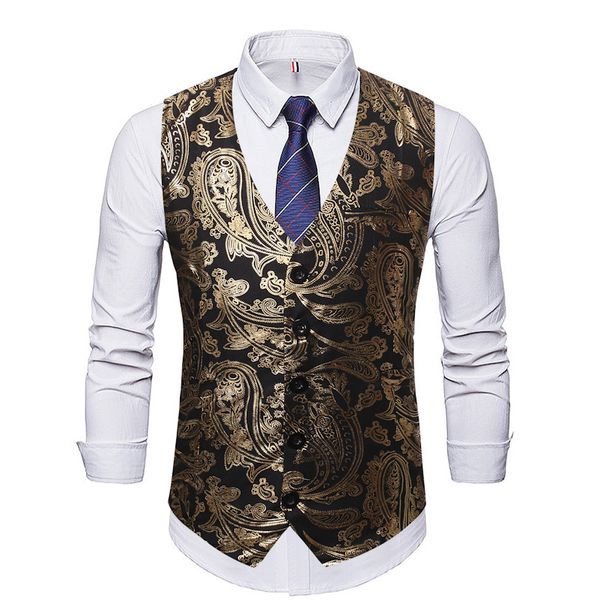 

classic suit vest men fashion golden bronzing single buttons waistcoat homme autumn winter prom party sleeveless gilet uomo xxxl, Black;white