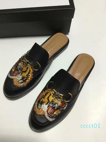 

leather loafers muller designer fur mules flats shoes with buckleslipper fashion men women princetown slippers ladies casual us 7 ct01, Black