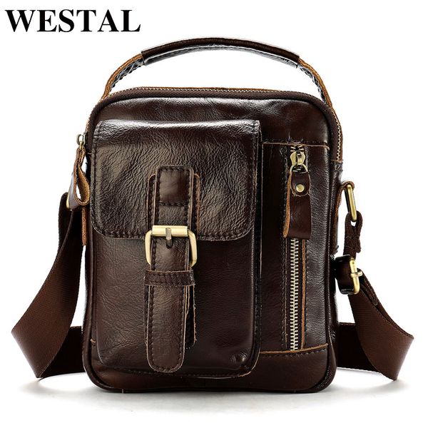 

westal messenger bag men genuine leather men's shoulder bag leather fashion handbag small flap zipper crossbody for man 8362