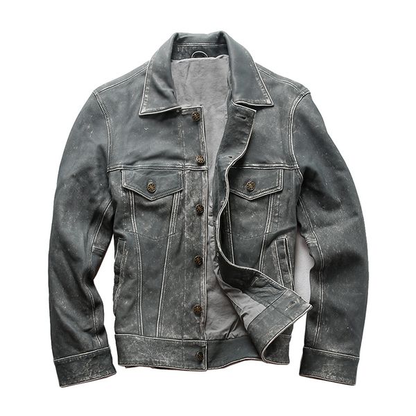 

1813 slim small size read description asian size genuine sheep skin leather jacket mens casual vintage leather jacket, Black