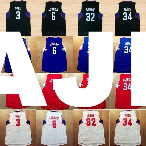 

2016 basketball 3 paul jersey fashion men's 32 blake griffin sports jerseys 34 paul pierce team color red blue white black ncaa college, Black;blue