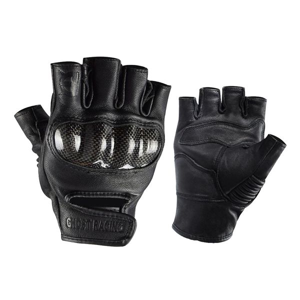 

carbon fiber motorcycle half finger gloves motorbike ride fingerless, Black