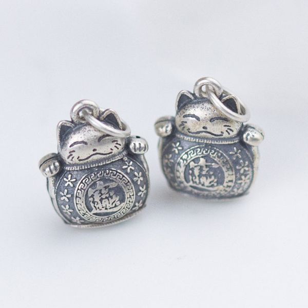 

925 sterling silver vintage matte fortune cat charms fancy ornament pendants findings diy jewelry making necklace, Bronze;silver