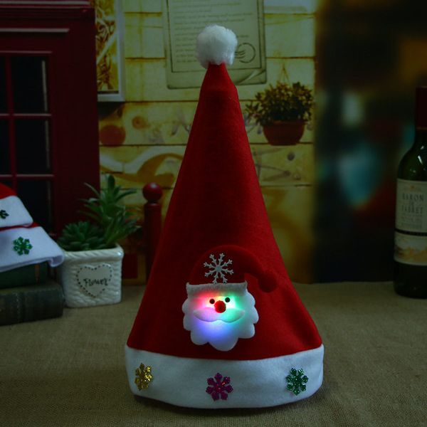 

1 pc 26*34 cm 28*40 cm led christmas hat cartoon snowman elk santa claus pattern caps new year xmas party deco kids gift