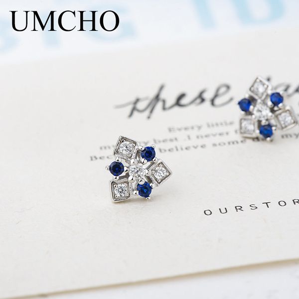 

umcho blue snowflake solid 925 sterling silver cubic zirconia stud earrings for women anniversary birthday gifts fine jewelry, Golden;silver