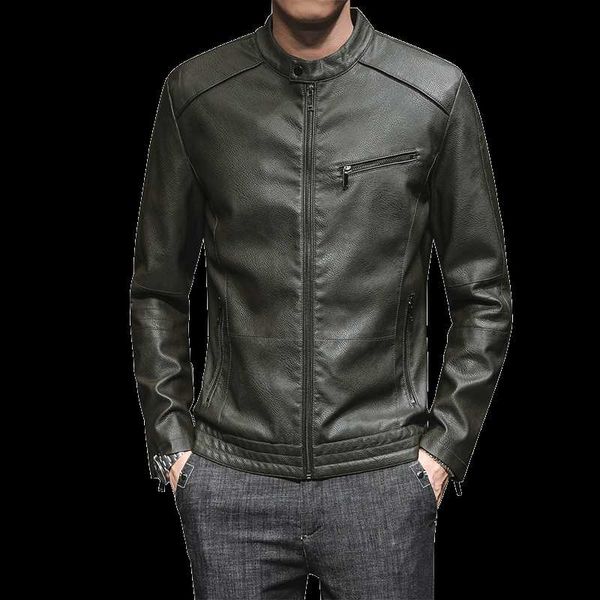 

leather jacket men's slim fashion solid color casual motorcycle jacket man streetwear wild hip hop bomber male outwear, Black