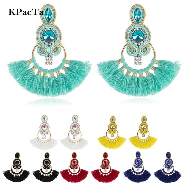 

kpacta 2019 new design ethnic style leather drop earrings fashion jewelry women soutache handmade weaving tassel hanging earring, Silver