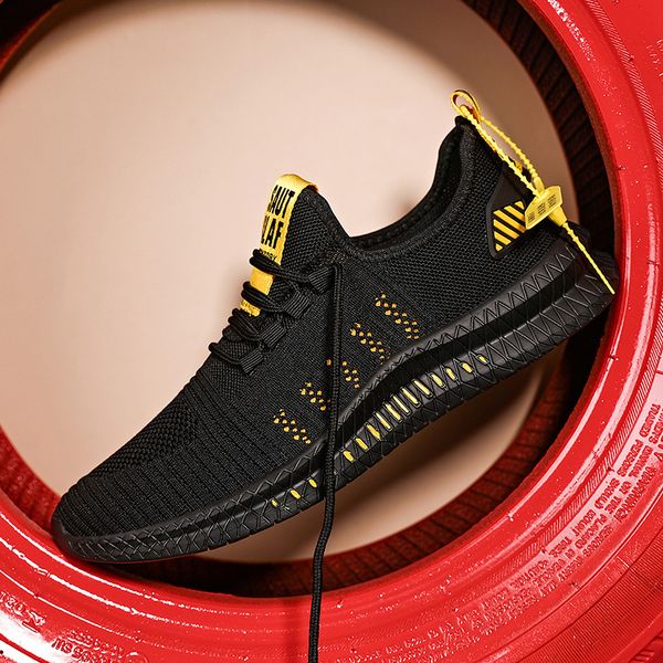 

men sneakers with yellow outdoor summer breathable running shoes male athletic lightweight jogging shoes comfortable sneakers