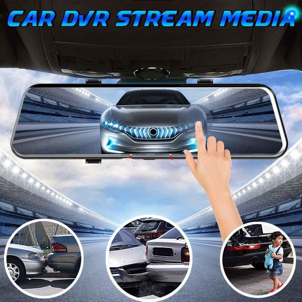 

car dvr camera 10" ips 1080p 2.5d fhd touching screen android rear view mirror dash cam video recorder g-sensor dual lens camera
