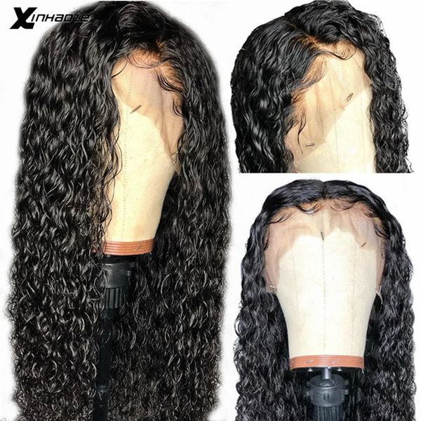 

water wave lace front human hair wigs 13x6 pre plucked with baby hair remy malaysian wet and wavy deep part human wigs, Black;brown