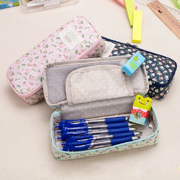 

fresh canvas retro style pencil case large capacity multi-function zipper pencil bag student gift stationery storage bag gift