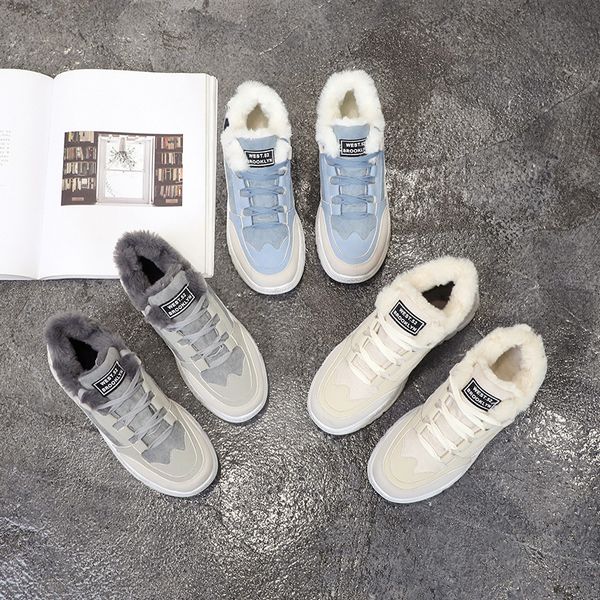

winter warm platform woman snow boots 2019 shoes plush female fur casual sneakers faux suede leather snowboots shoes, Black