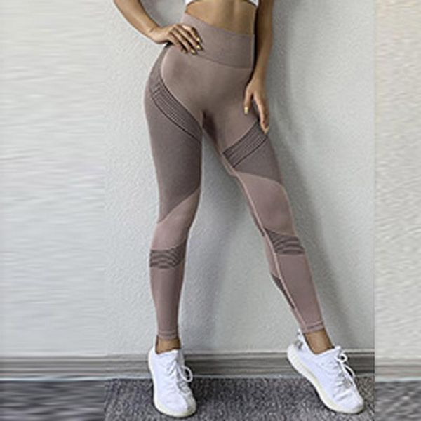 

2020 fashion women fitness elastic striped high waist leggings tight sports casual yoga pants seamless workout trainning wear#g4, White;red