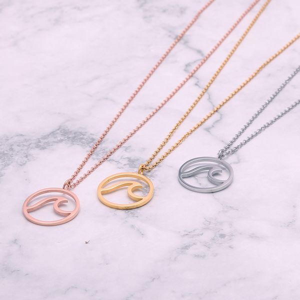 

selling stainless steel wave necklace round penadnt wave necklace for woman/girl/man beach accessories jewelry, Silver
