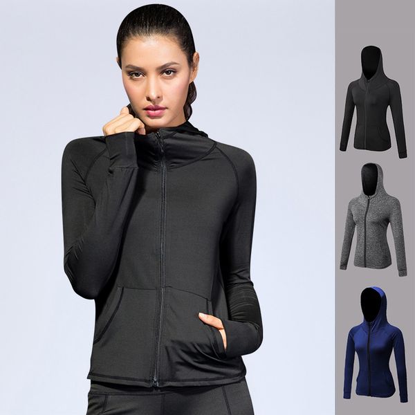 

women sports running jackets gym hoodies long sleeve yoga jacket breathable yoga women sport shirt outdoor jogging jackets, Black;red